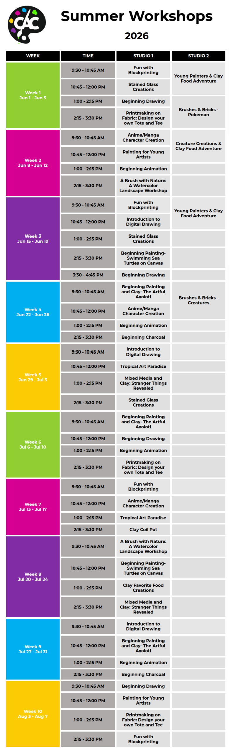 Summer Workshops 2026